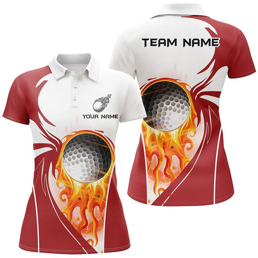 Damen Golf Polo Shirt mit individuellem Golfball-Design | Rotes Damen Golf Outfit für Frauen | Golfbekleidung für Damen N7062 - Climcat