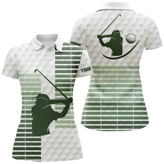 Damen Golf Polo Shirt mit individuellem grünen Streifen und weißem Golfballmuster - Damen Golfoberteile N7528 - Climcat