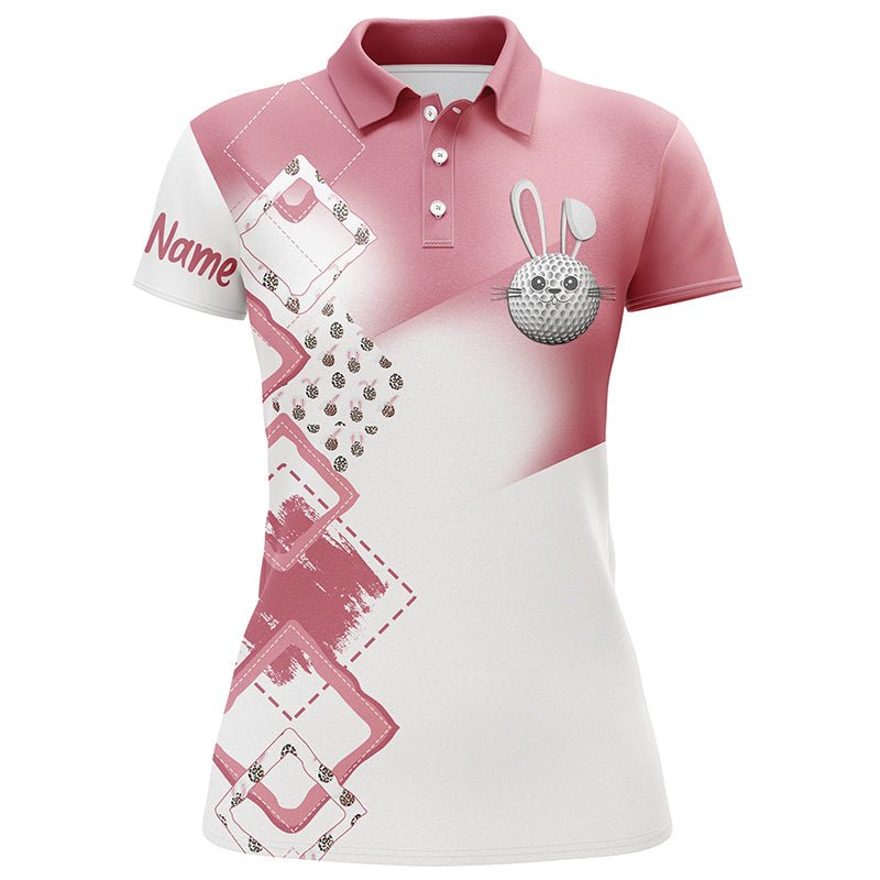 Damen Golf Polo Shirt mit individuellem Namen, rosa Ostereier Hase Golfshirt, Ostern Geschenke für Golferinnen N4915 - Climcat