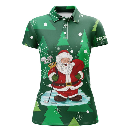 Damen Golf Polo Shirt mit individuellem Santa Golf Weihnachtsbaum Winterwald Muster, Weihnachtsgeschenke für Golfspieler N4438 - Climcat