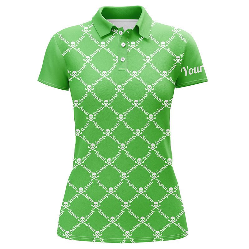 Damen Golf Polo Shirt mit Schädelmotiv und individuellem Namen | Grün N4885 - Climcat