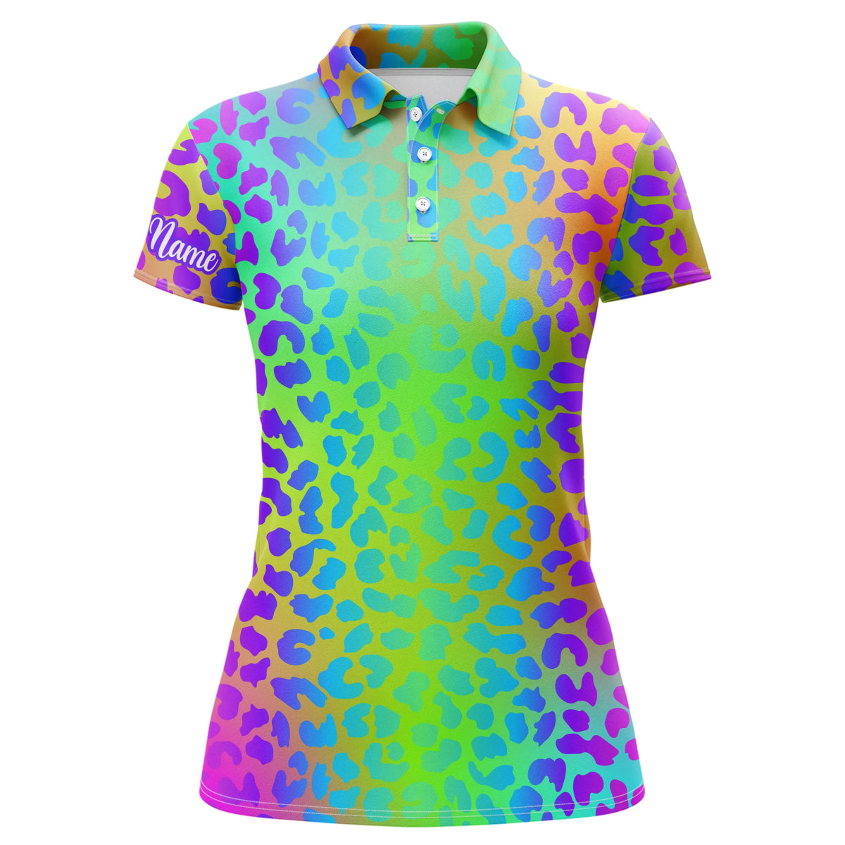 Damen Golf Polo Shirt Neon Regenbogen Leopardenmuster, individuelles Damenmuster Golfshirt, Damen Golf Oberteil N4750 - Climcat