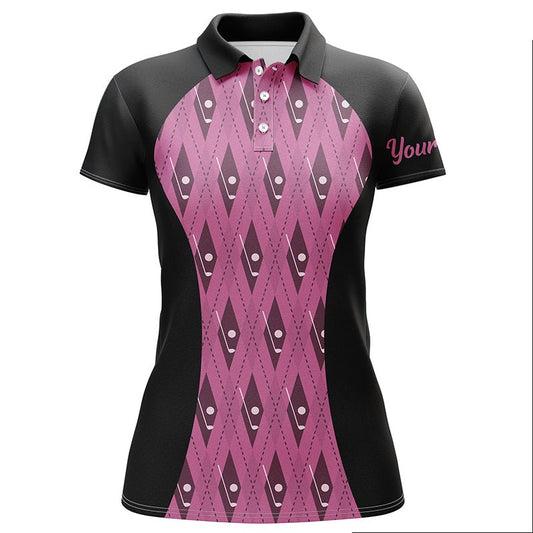 Damen Golf Polo Shirt Schwarz mit Pink Argyle-Muster Golfclubs Damen Golf Tops N5815 - Climcat