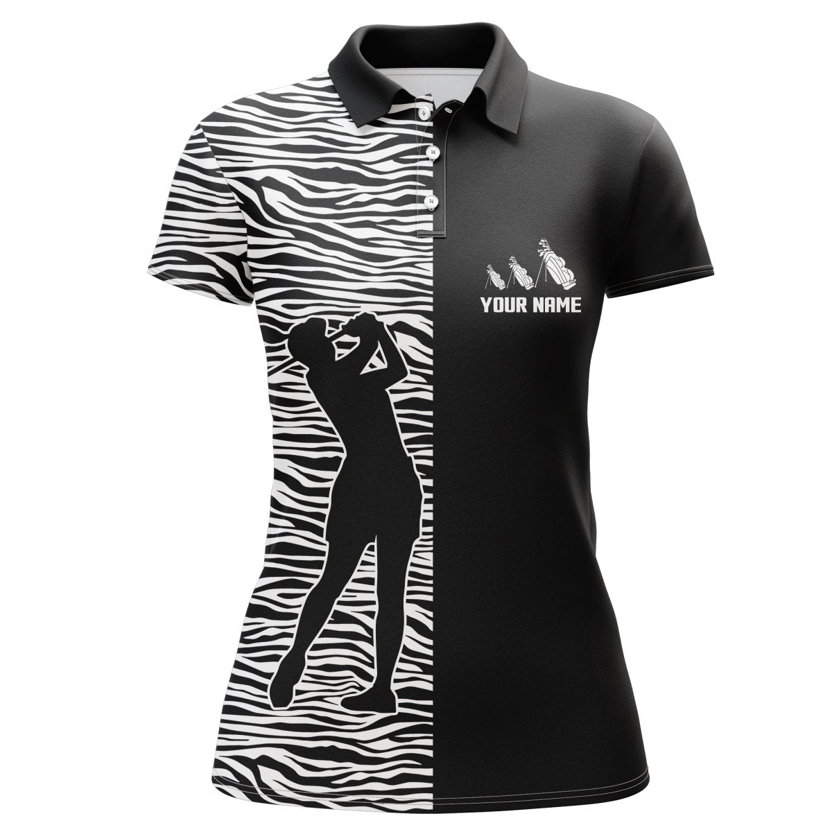 Damen Golf Polo Shirt Schwarz-Weiß Damen Golfshirt Personalisierter Name Geschenke für Golfliebhaber N4003 - Climcat