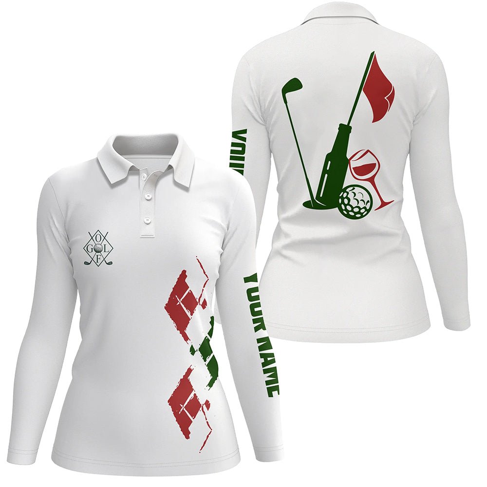 Damen Golf Polo Shirt Vintage Golf und Wein Golfclubs Weihnachts-Poloshirts N6598 - Climcat