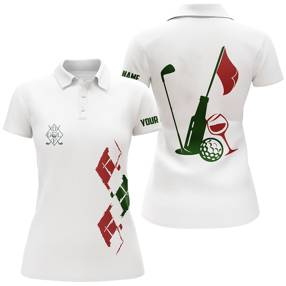 Damen Golf Polo Shirt Vintage Golf und Wein Golfclubs Weihnachts-Poloshirts N6598 - Climcat