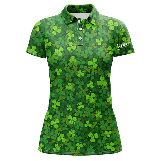 Damen Golf Polo Shirts Grün Kleeblatt St. Patrick Muster Golf Shirts Individuelle Team Golf Polo N4727 - Climcat