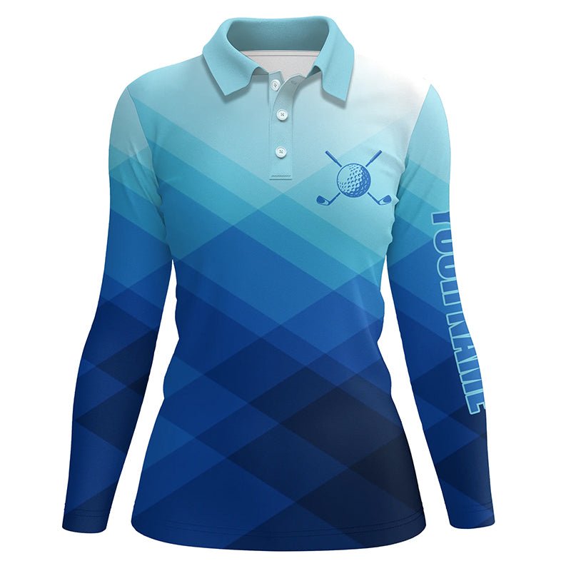 Damen Golf Polo Shirts in Blau mit individuellem Muster - Sportliche Golfbekleidung für Frauen T113 - Climcat