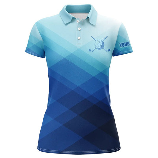 Damen Golf Polo Shirts in Blau mit individuellem Muster - Sportliche Golfbekleidung für Frauen T113 - Climcat