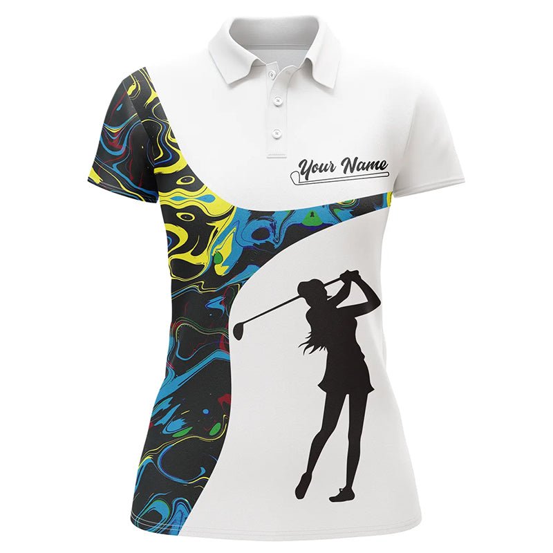 Damen Golf Polo Shirts in Camouflage-Optik, Weiße Golfoberteile, Beste Damen Golfbekleidung N7290 - Climcat