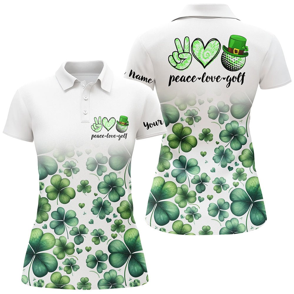 Damen Golf Polo Shirts Maßgeschneidert Grünes Kleeblatt St. Patrick's Day Frieden Liebe Golf, Damen Golf Tops N7182 - Climcat