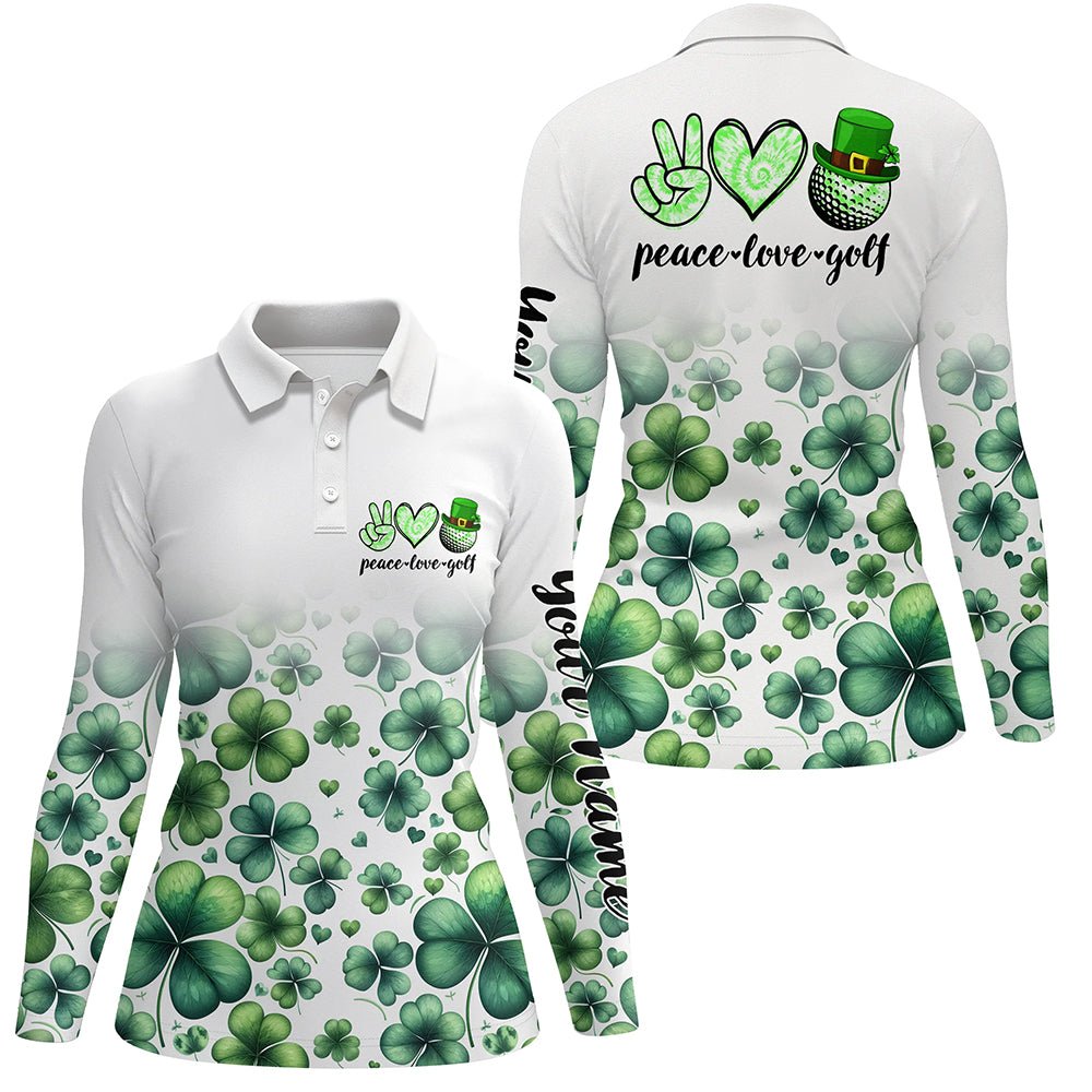 Damen Golf Polo Shirts Maßgeschneidert Grünes Kleeblatt St. Patrick's Day Frieden Liebe Golf, Damen Golf Tops N7182 - Climcat