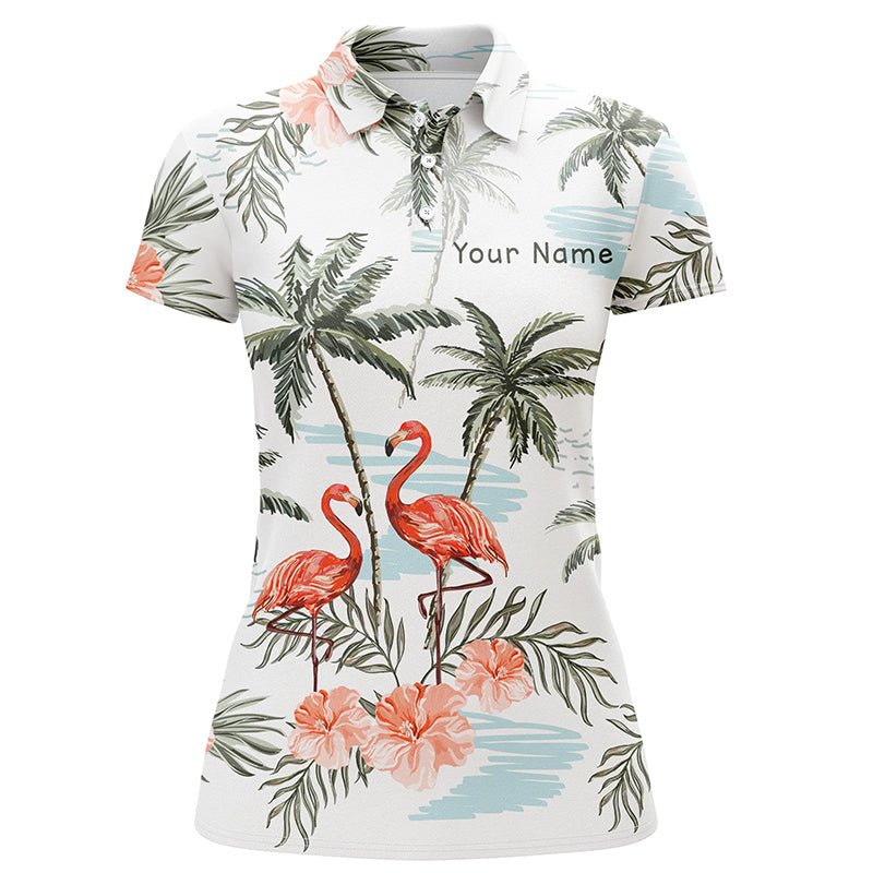 Damen Golf Polo Shirts mit Flamingo und tropischem Palmenbaum - Personalisierte Golfgeschenke N6878 - Climcat