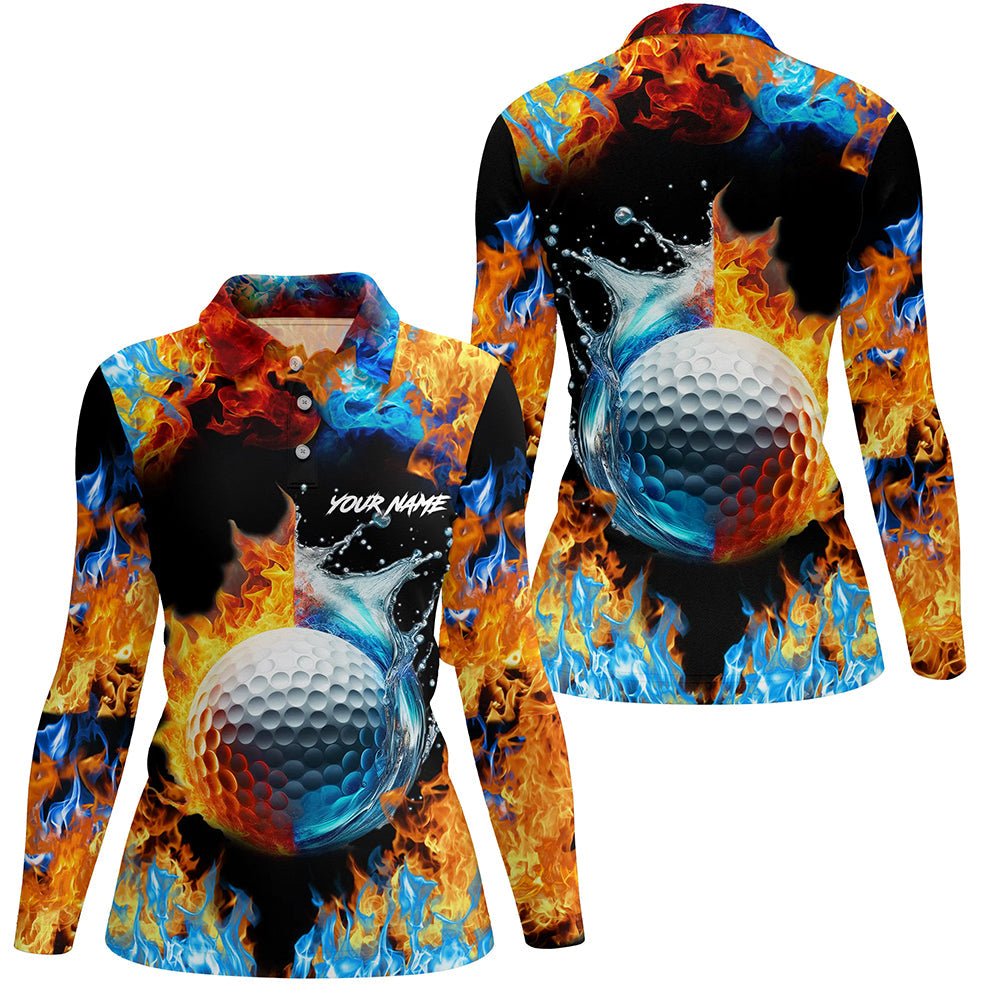 Damen Golf Polo Shirts mit individuellem Design, Wasser-Feuer Golfball, Golfoberteile, Golfbekleidung für Damen N7288 - Climcat