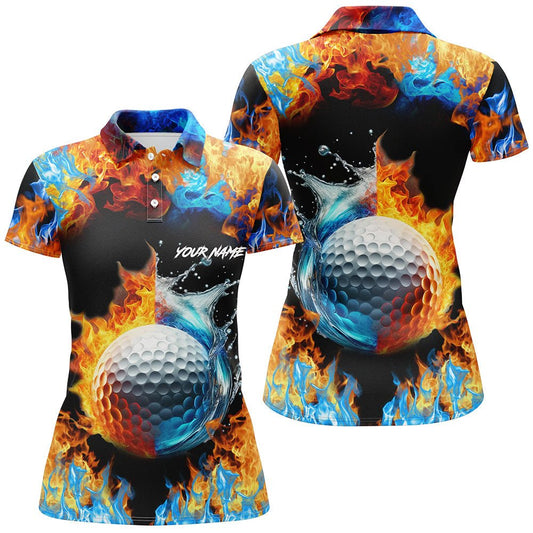 Damen Golf Polo Shirts mit individuellem Design, Wasser-Feuer Golfball, Golfoberteile, Golfbekleidung für Damen N7288 - Climcat