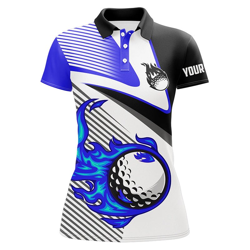 Damen Golf Polo Shirts mit individuellem Flammen Golfball Design, Feuer Golfbekleidung für Damen, einzigartige Golfgeschenke | Blau N7520 - Climcat