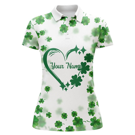 Damen Golf Polo Shirts mit individuellem grünen Kleeblatt-Herzmuster für den St. Patrick's Day Damen Golf Polo. N7197 - Climcat