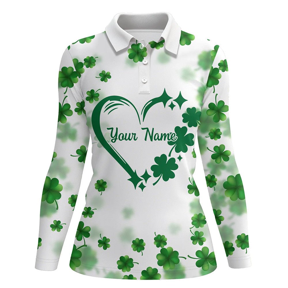 Damen Golf Polo Shirts mit individuellem grünen Kleeblatt-Herzmuster für den St. Patrick's Day Damen Golf Polo. N7197 - Climcat