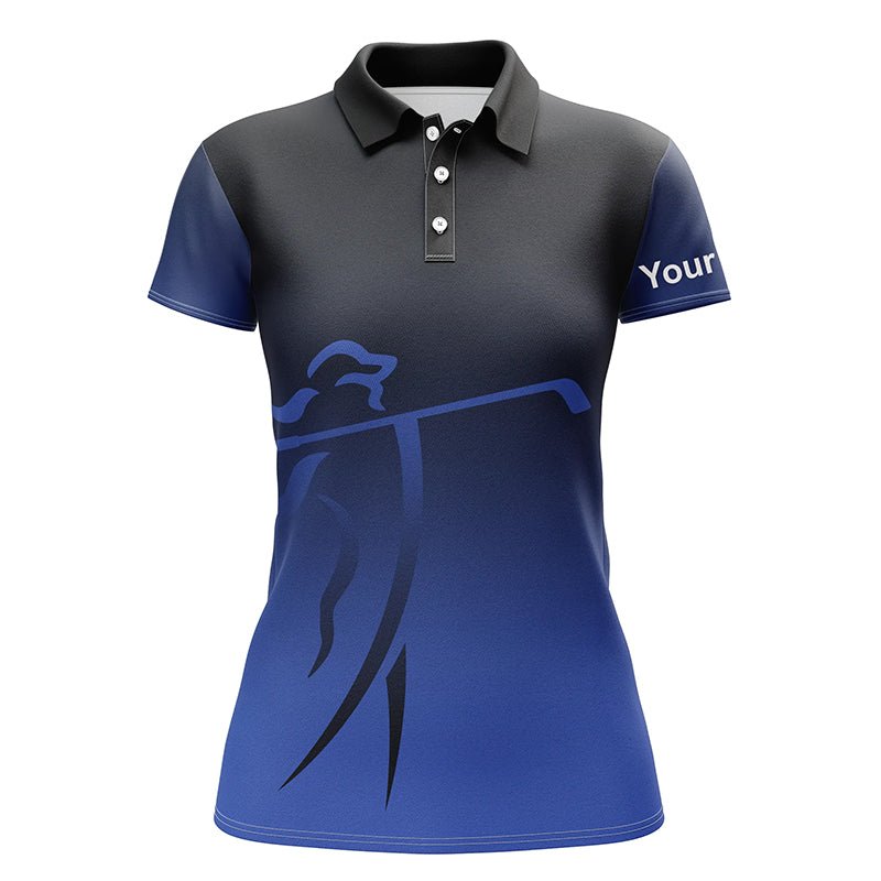 Damen Golf Polo Shirts mit individuellem Namen, blauem Farbverlauf und Golfbekleidung, die coolsten Poloshirts für Damen N7145 - Climcat