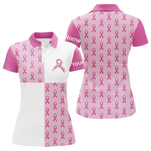 Damen Golf Polo Shirts mit individuellem Pink Breast Cancer Pink Ribbon Muster Golf Shirts für Damen N7454 - Climcat