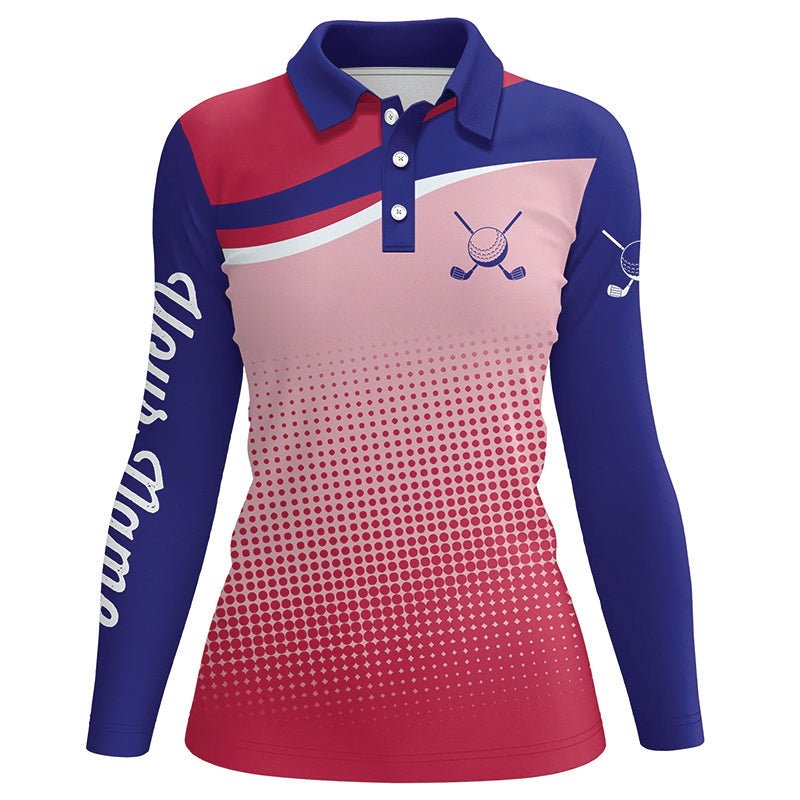 Damen Golf Polo Shirts mit individuellem Rot-Blauem Sportmuster, Golf-Geschenke, Golfoberteile für Damen N7092 - Climcat