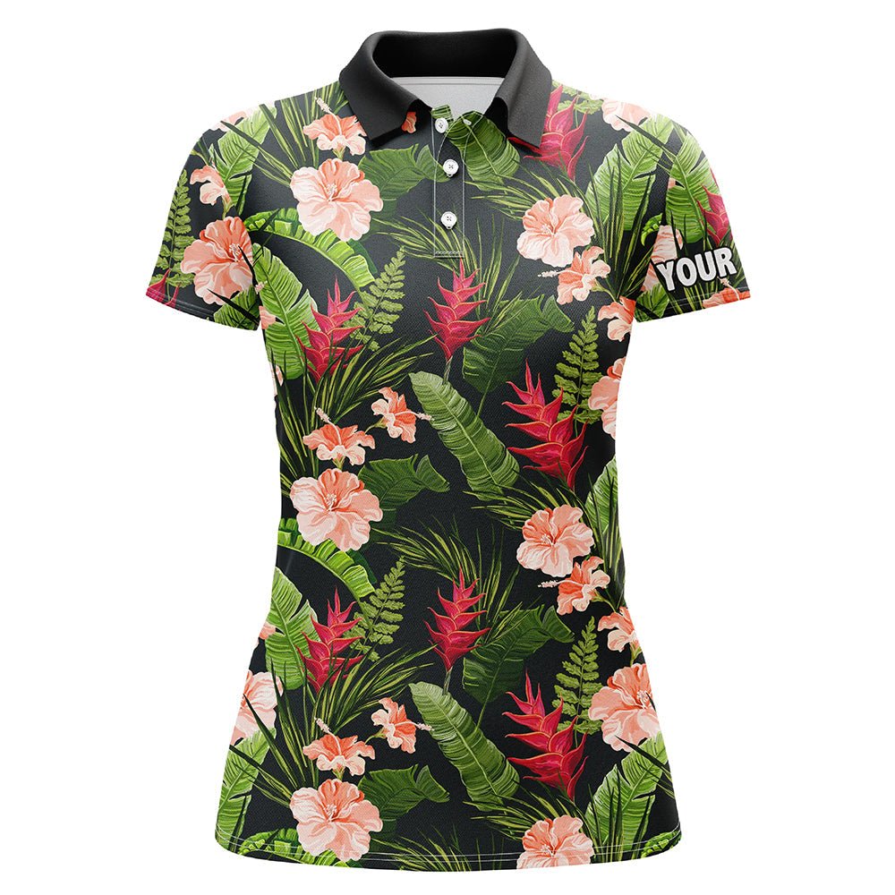 Damen Golf Polo Shirts mit individuellem tropischem Hibiskusblumenmuster, Golfbekleidung für Damen, Golfgeschenke N7301 - Climcat