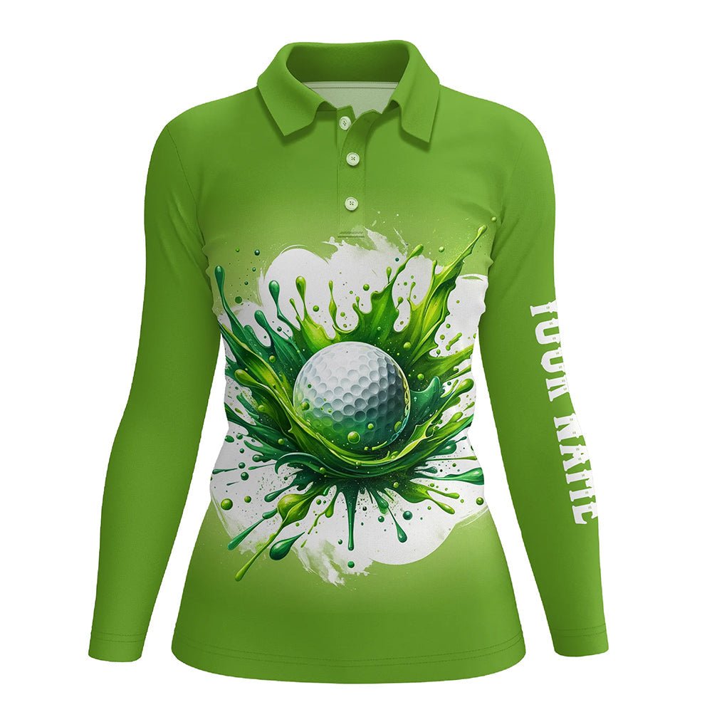 Damen Golf Polo Shirts mit individuellem Wasserfarben-Design und grünem Golfballmuster - Golfoberteile für Damen, perfekt als Golfgeschenke N7293 - Climcat