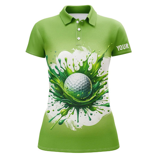 Damen Golf Polo Shirts mit individuellem Wasserfarben-Design und grünem Golfballmuster - Golfoberteile für Damen, perfekt als Golfgeschenke N7293 - Climcat