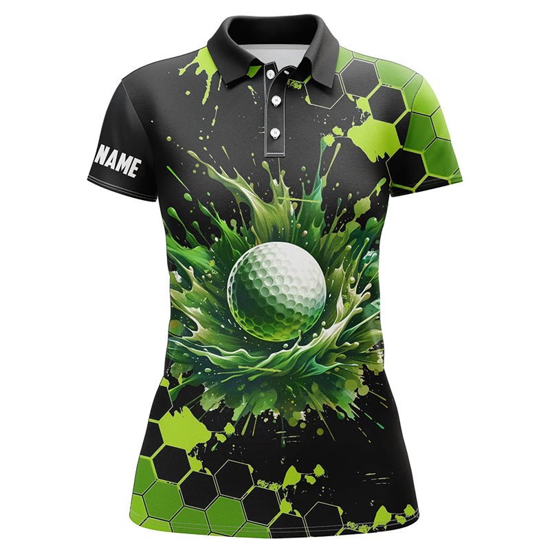 Damen Golf Polo Shirts Schwarz und Grün, individuell gestaltet, Damen Golf Tops im Wasserfarben-Stil, Geschenk für Golfliebhaber N7292 - Climcat