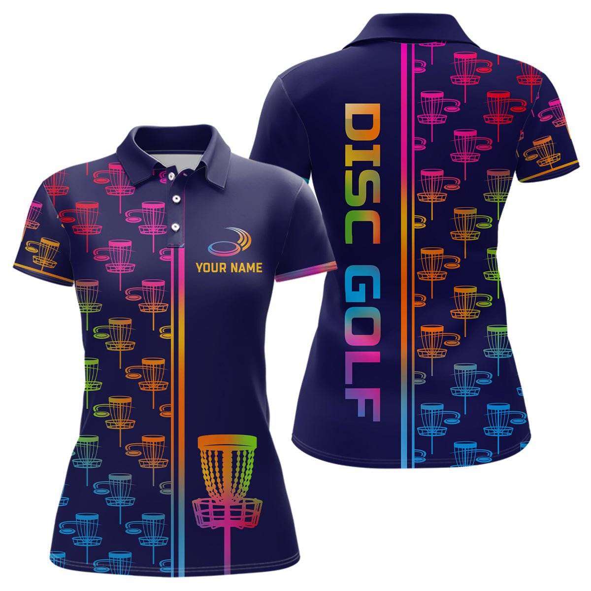 Damen Golf Poloshirts Bunte Verlauf Disc Golf Korb Maßgeschneiderte Disc Golf Trikots N7205 - Climcat