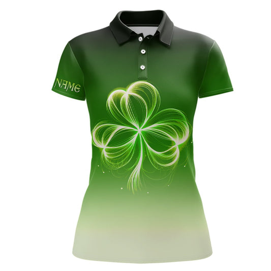 Damen Golf Poloshirts individuelles Farbverlauf Grün Licht Kleeblatt St. Patrick's Day Damen Golf Tops N7198 - Climcat