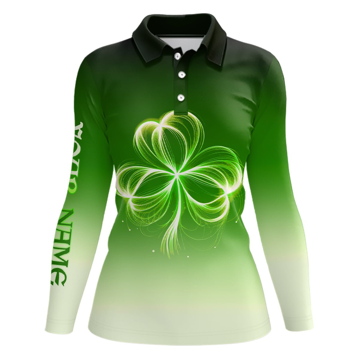 Damen Golf Poloshirts individuelles Farbverlauf Grün Licht Kleeblatt St. Patrick's Day Damen Golf Tops N7198 - Climcat