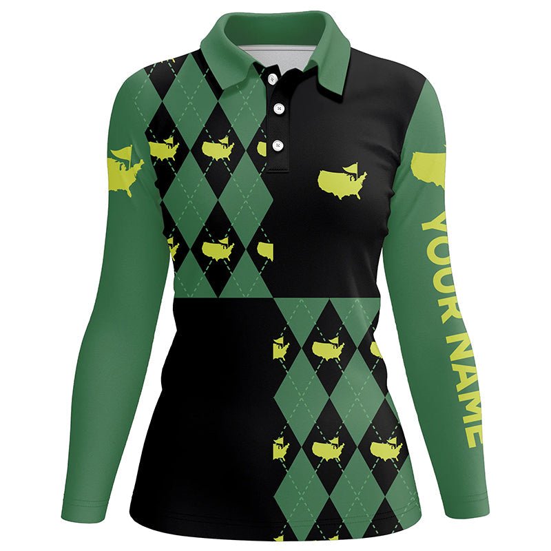 Damen Golf Poloshirts maßgeschneidert mit grünem und schwarzem Argyle-Muster Golf Tops für Damen N7202 - Climcat