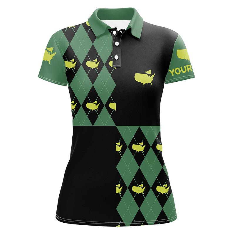 Damen Golf Poloshirts maßgeschneidert mit grünem und schwarzem Argyle-Muster Golf Tops für Damen N7202 - Climcat