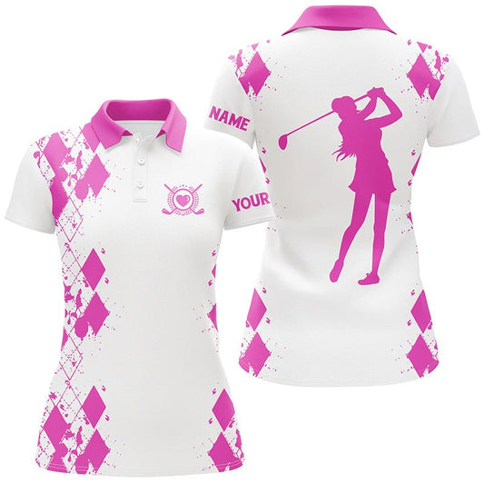 Damen Golf Poloshirts mit individuellem Namen | Weißes Golfshirt, Golfgeschenke | Pink N4509 - Climcat