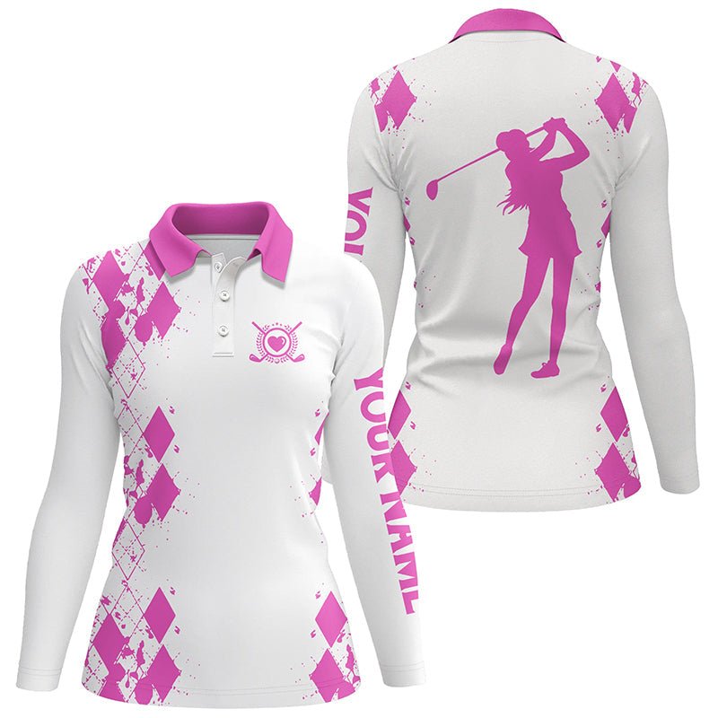 Damen Golf Poloshirts mit individuellem Namen | Weißes Golfshirt, Golfgeschenke | Pink N4509 - Climcat