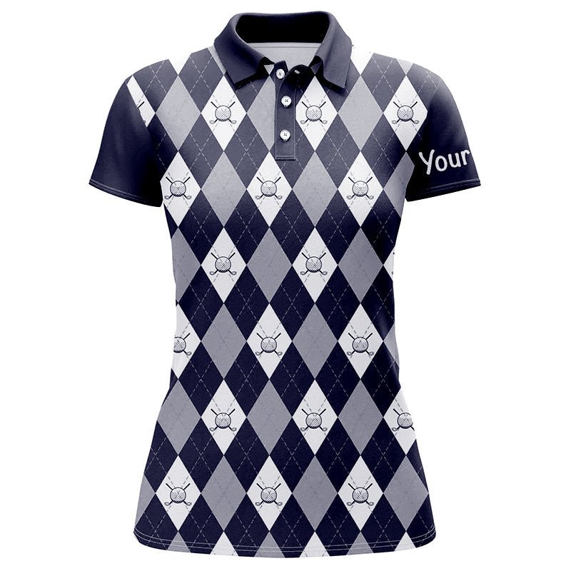 Dunkelblaues Argyle-Karomuster Damen Golf Polo Shirt maßgeschneiderte Golf Shirts für Frauen, Damen Golf Polo N7423 - Climcat