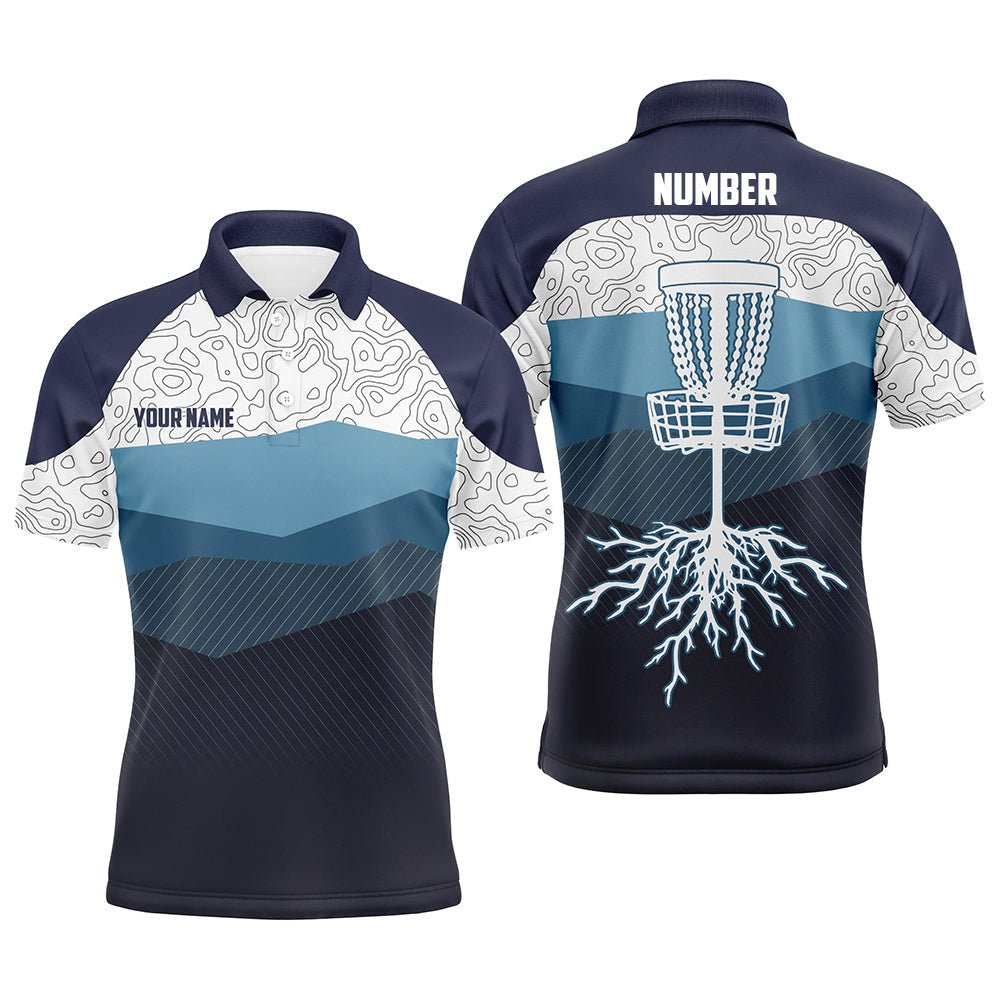 Dunkelblaues Berg-Discgolf Herren Polo-Shirt | Personalisierte Discgolf-Shirts für Männer | Coole Golfgeschenke L0470 - Climcat