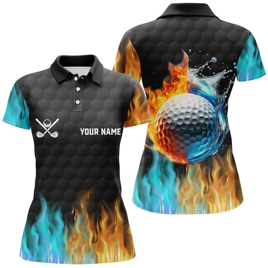 Feuer und Wasser Golfball Schwarze Damen Golf Polo Shirts - Maßgeschneiderte Golfbekleidung für Frauen N7226 - Climcat