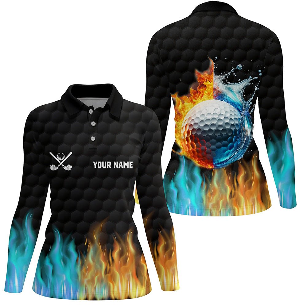 Feuer und Wasser Golfball Schwarze Damen Golf Polo Shirts - Maßgeschneiderte Golfbekleidung für Frauen N7226 - Climcat