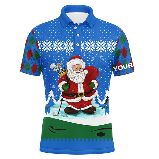 Golf Santa Argyle Muster Blau Weihnachten Herren Golf Polo Shirt Maßgeschneiderte Golfshirts Für Herren Golf Geschenke L1024 - Climcat