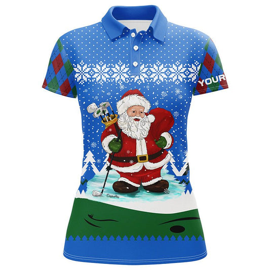 Golf Santa Argyle Muster Blaue Weihnachts-Golf-Polos Maßgeschneiderte Golfshirts Für Damen Golfgeschenke L1024 - Climcat