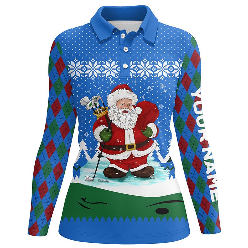 Golf Santa Argyle Muster Blaue Weihnachts-Golf-Polos Maßgeschneiderte Golfshirts Für Damen Golfgeschenke L1024 - Climcat