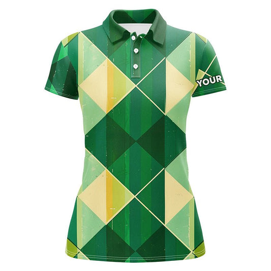 Grün Gelbes Argyle-Karo-Muster Damen Golf Polo Shirts Maßgeschneiderte Damen Golf Shirts, Grün Golf Tops N7372 - Climcat