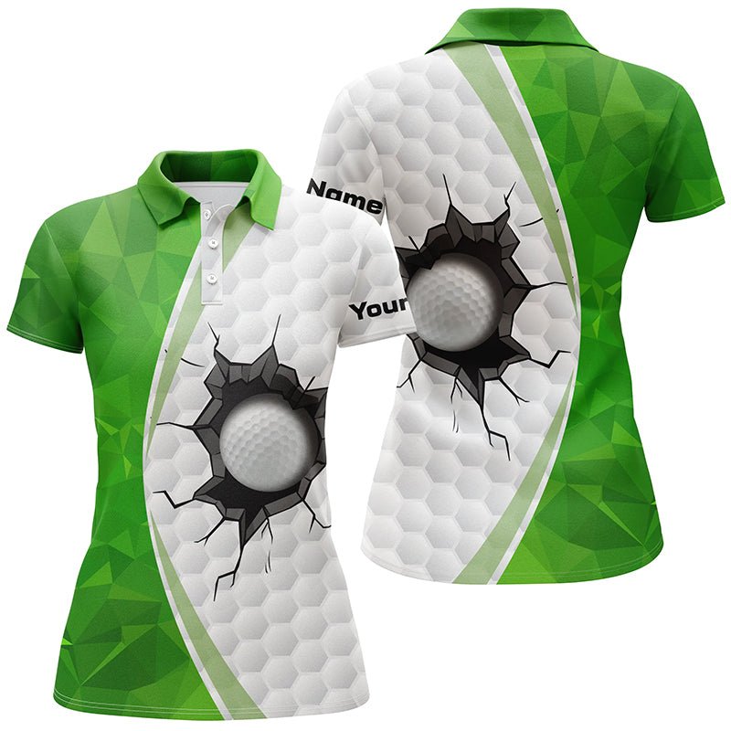 Grün-weißes Golfballmuster Damen Golf Polo Shirts individuelle Damen Golfshirts, grüne Golfoberteile N7360 - Climcat