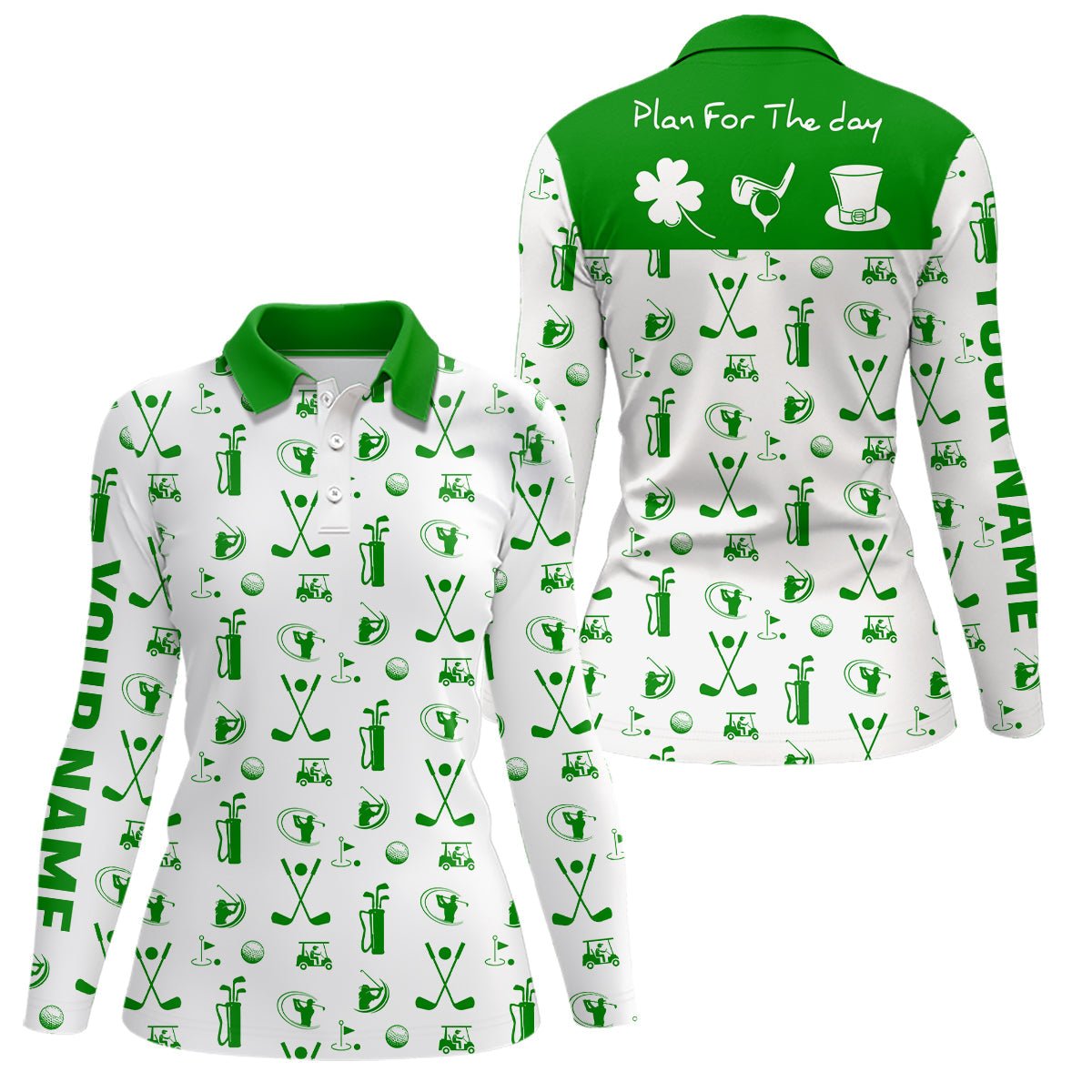 Grün-weißes Plan Für Den Tag Golf Icon St. Patrick's Day Polo Shirt Maßgeschneiderte Golfshirts Für Damen L1279 - Climcat