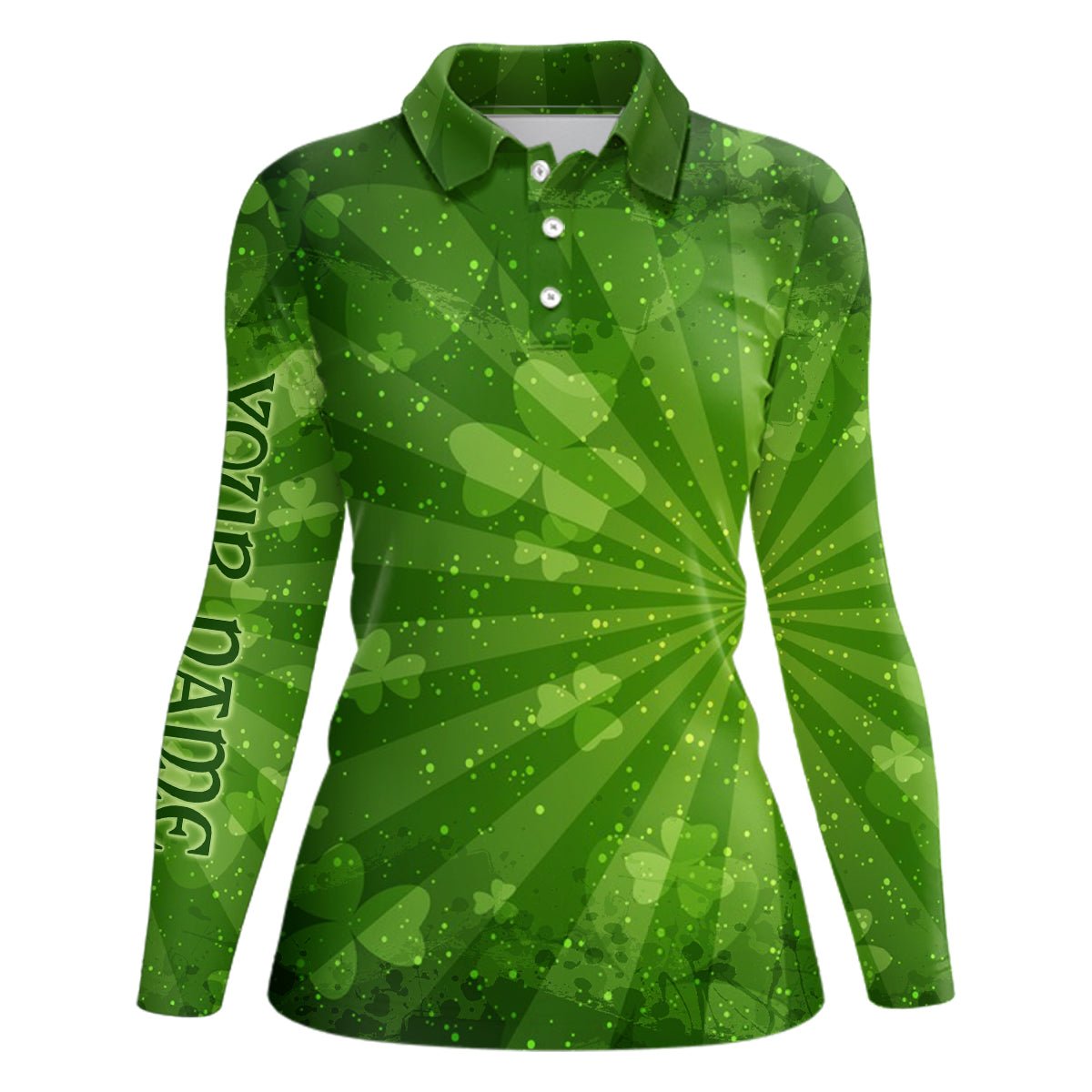 Grüne Kleeblätter Halo Allover-Print Damen Golf Polo Shirt St. Patrick's Day Golf Shirts für Frauen L1019 - Climcat