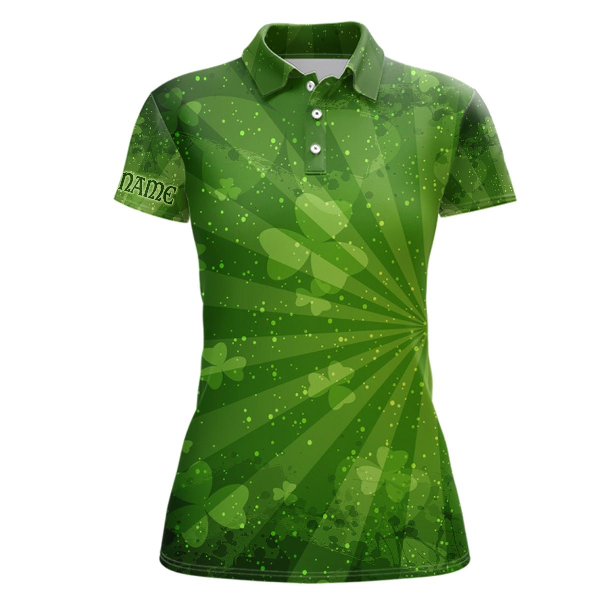 Grüne Kleeblätter Halo Allover-Print Damen Golf Polo Shirt St. Patrick's Day Golf Shirts für Frauen L1019 - Climcat