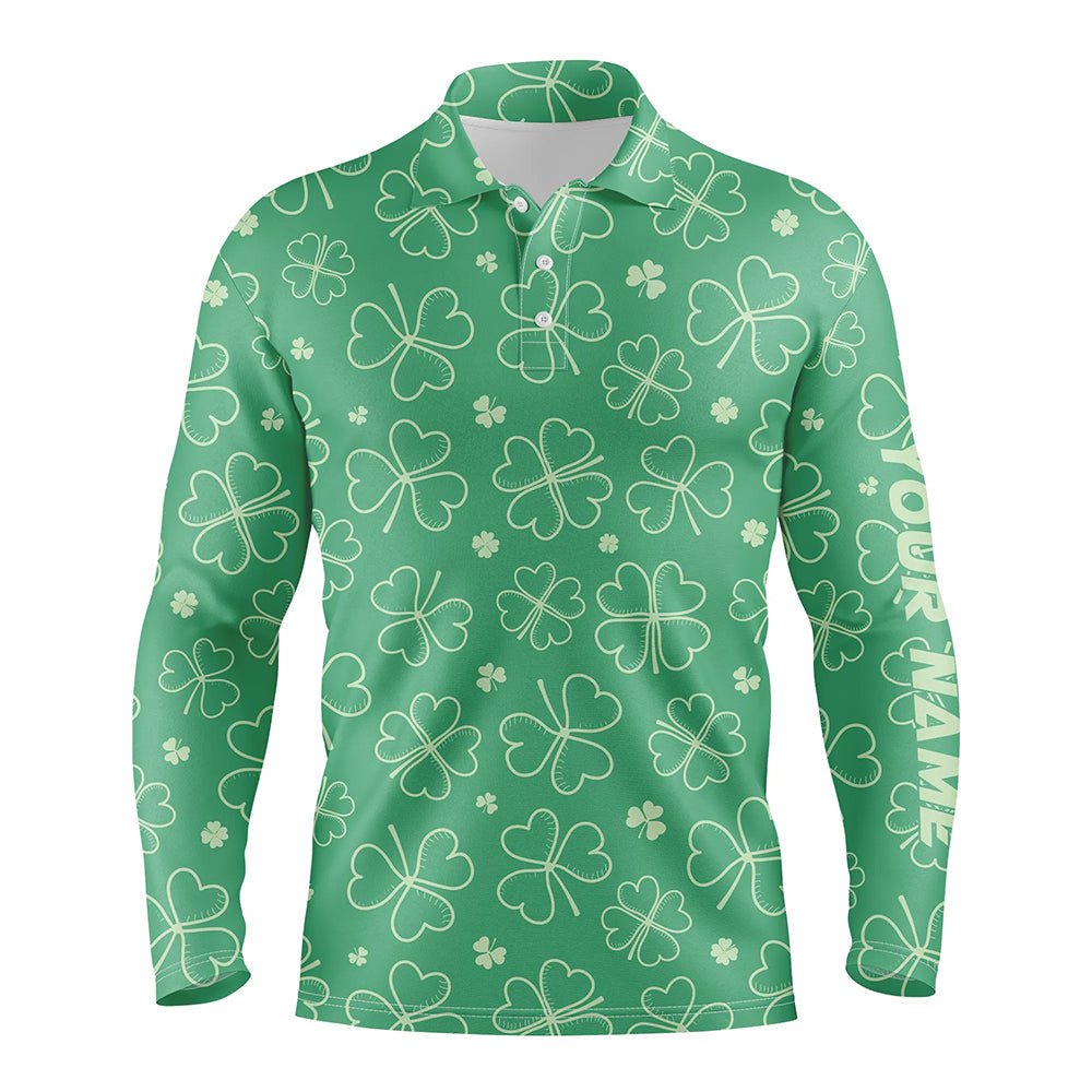 Grüne Kleeblätter St. Patrick's Day Herren Golf Polo Shirt Personalisierter Name Shamrock Golf Shirts für Männer Golf Geschenke L1330 - Climcat