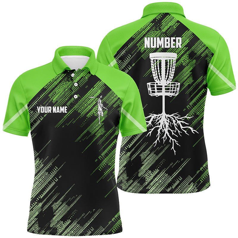 Grüner Disc Golf Korb Tarnmuster mit individuellem Namen & Nummer Herren Disc Golf Polo Shirt, Disc Golf Outfit N7417 - Climcat